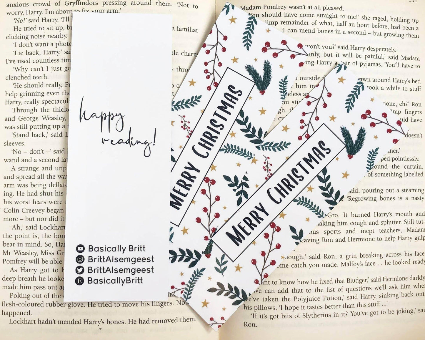 Basically Britt - Christmas Bookmark with Festive Holiday Doodles - The Dreamer's Bookshop.