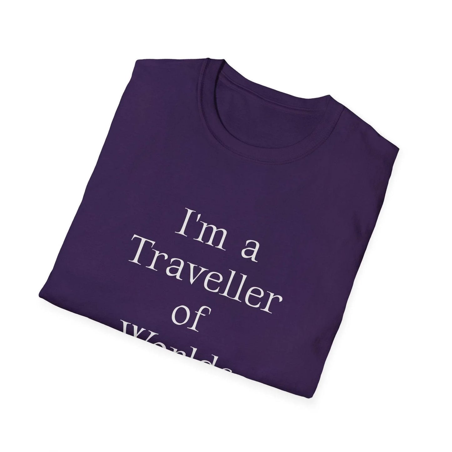 Unisex Softstyle T-Shirt - Traveller of Worlds Design for Book Lovers - The Dreamer's Bookshop.
