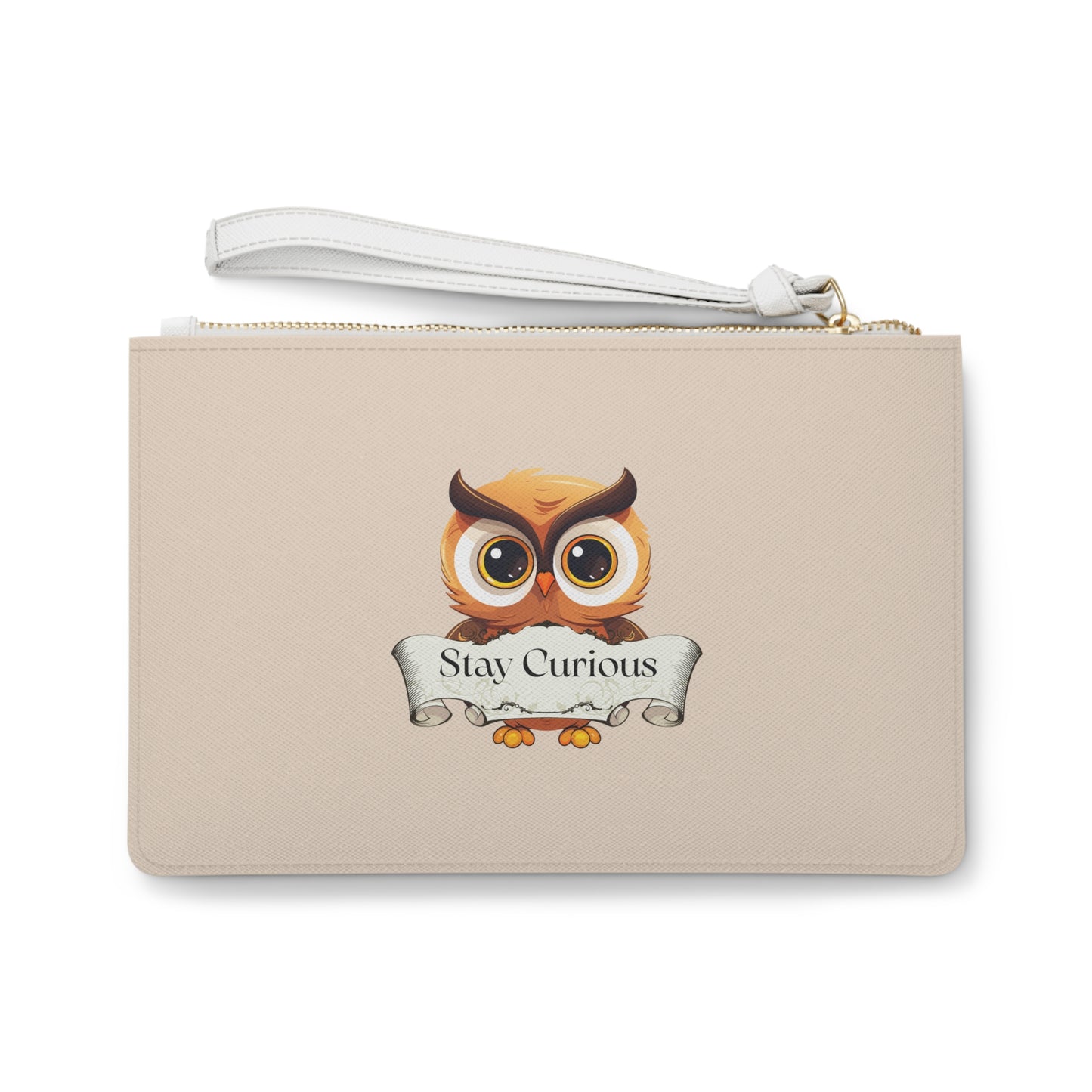 Reader's Essentials Clutch Bag — 'Stay Curious' Owl Wristlet for Book Lovers