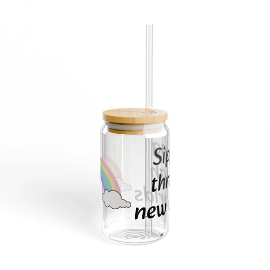 Cute Rainbow Sipper Glass - 16oz with Inspirational Quote for Refreshing Drinks - The Dreamer's Bookshop.