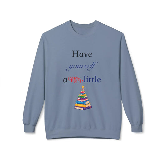 A Merry Little Bookmas - Fleece Crewneck Sweatshirt - Unisex Midweight - The Dreamer's Bookshop.