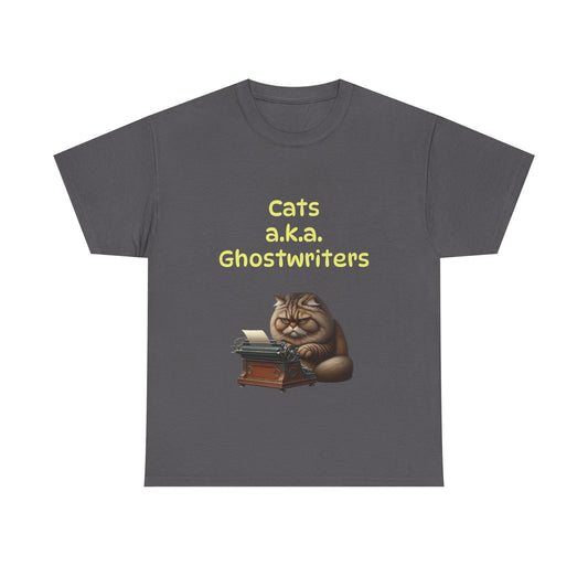 Book Lover's Unisex Heavy Cotton Tee - "Cats Ghostwriters" - The Dreamer's Bookshop.