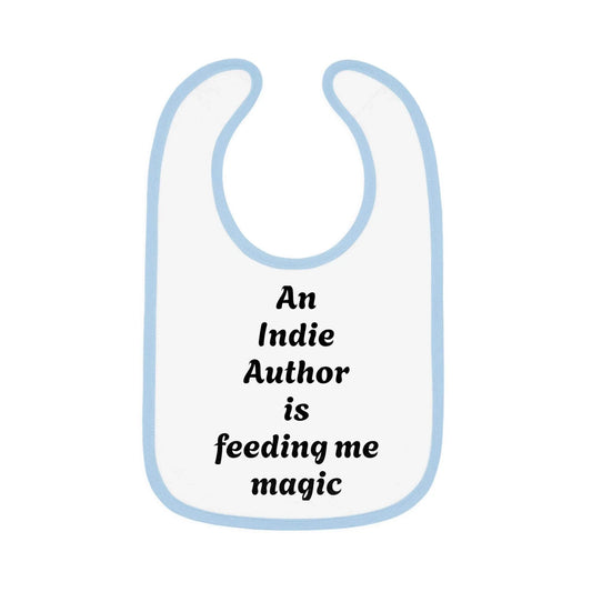 US - Indie Author Baby Bib - Feeding Me Magic Contrast Trim Jersey Bib - The Dreamer's Bookshop.