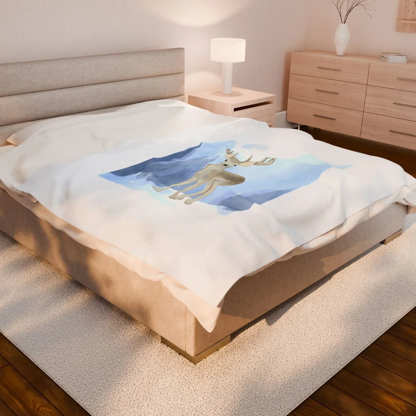 Cozy Velveteen Plush Blanket - "Winter Deer"- Perfect for Book Lovers and Cozy Nights - The Dreamer's Bookshop.