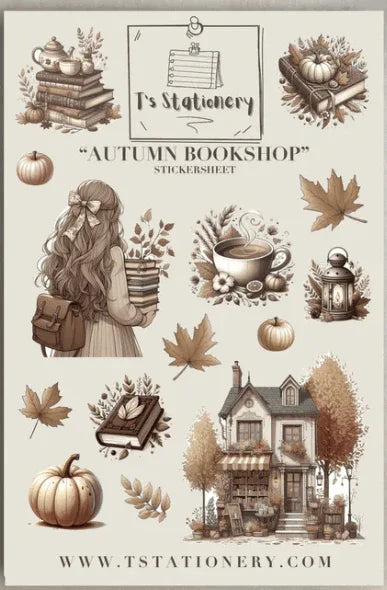 T's Stationery - Autumn Bookshop- Sticker Sheet - The Dreamer's Bookshop.