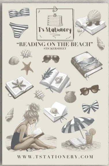 T's Stationery - Reading on the Beach - Sticker Sheet - The Dreamer's Bookshop.