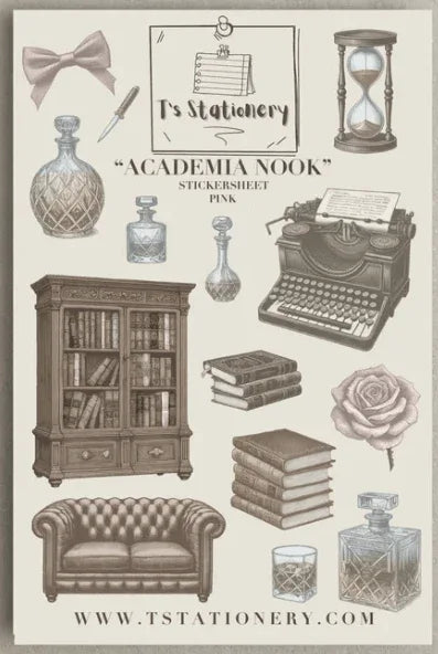 T's Stationery - Academia Nook - Sticker Sheet - The Dreamer's Bookshop.
