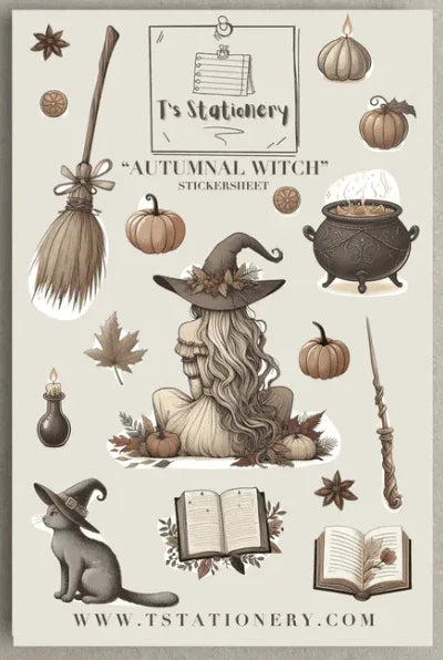 T's Stationery - Autumnal Witch - Sticker Sheet - The Dreamer's Bookshop.