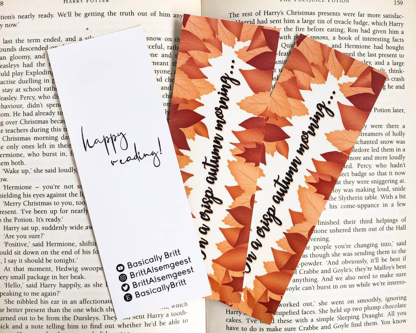 Basically Britt - Orange Autumn Leaves Bookmark with Cozy Fall Vibes - The Dreamer's Bookshop.