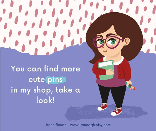 Irene Renon illustrations - Book Lover Gift, een pin voor boekenliefhebbers - The Dreamer's Bookshop.