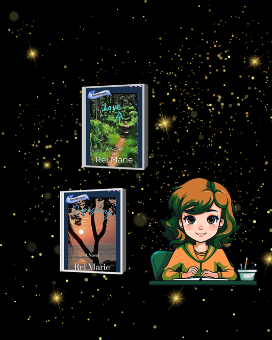 A light brown haired woman with two book covers.