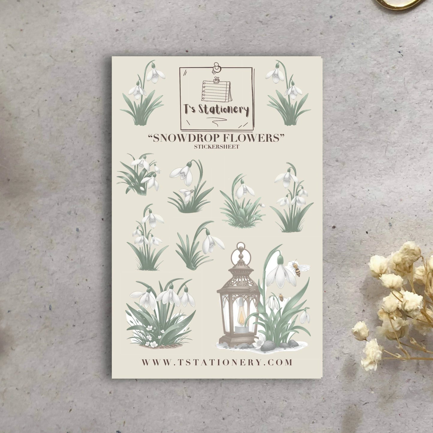 T's Stationery - Stickervel „Snowdrop Flowers” - The Dreamer's Bookshop.