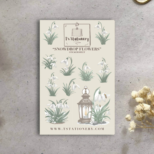 T's Stationery - Stickervel „Snowdrop Flowers” - The Dreamer's Bookshop.