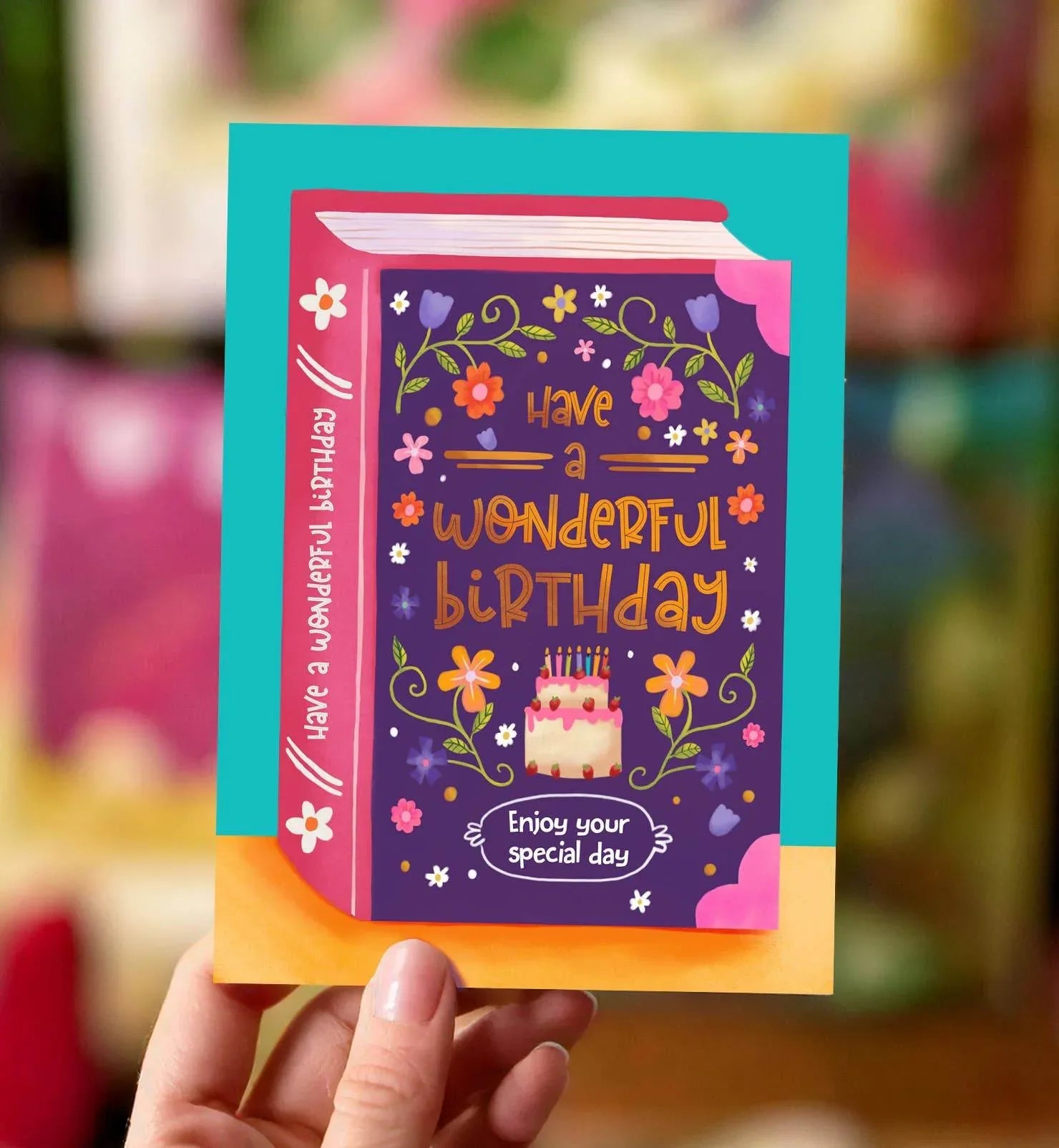 Aniet Illustration - Kaart verjaardag felicitatie wonderful birthday boek bloemen - The Dreamer's Bookshop.