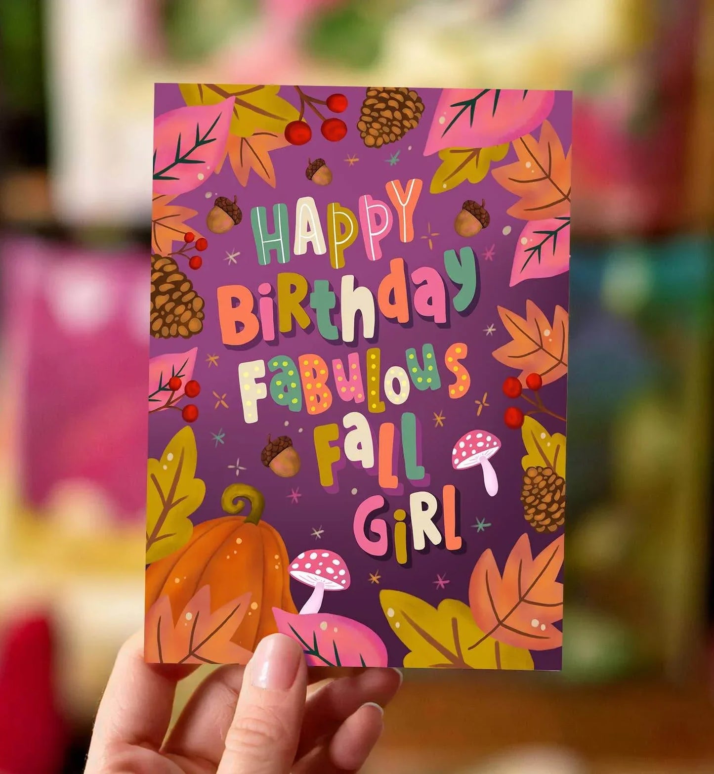 Aniet Illustration - Kaart verjaardag felicitatie herfst blaadjes fall girl - The Dreamer's Bookshop.