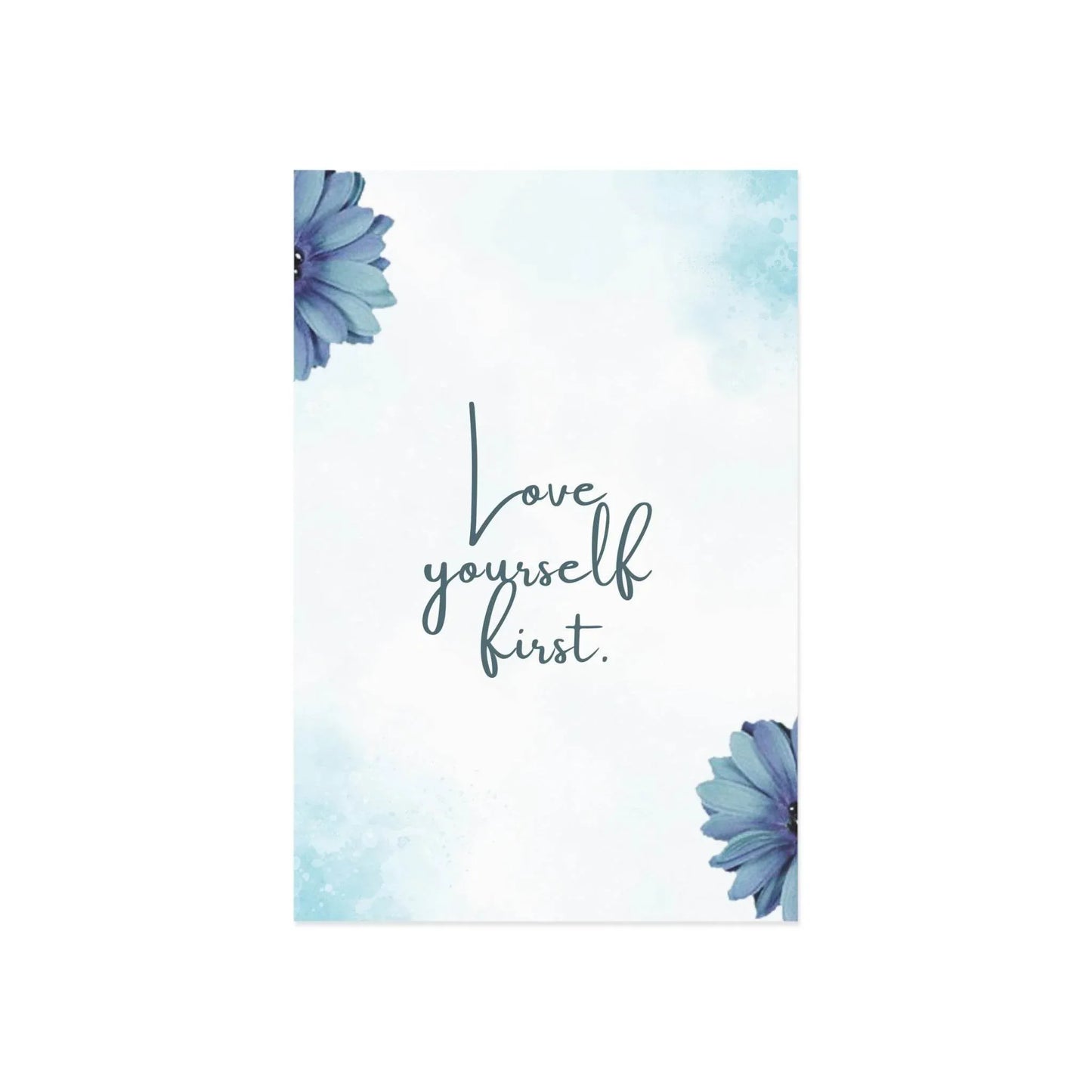 The Dreamer's Bookshop Blue Flower "Love Yourself" Art Print Card - The Dreamer's Bookshop.