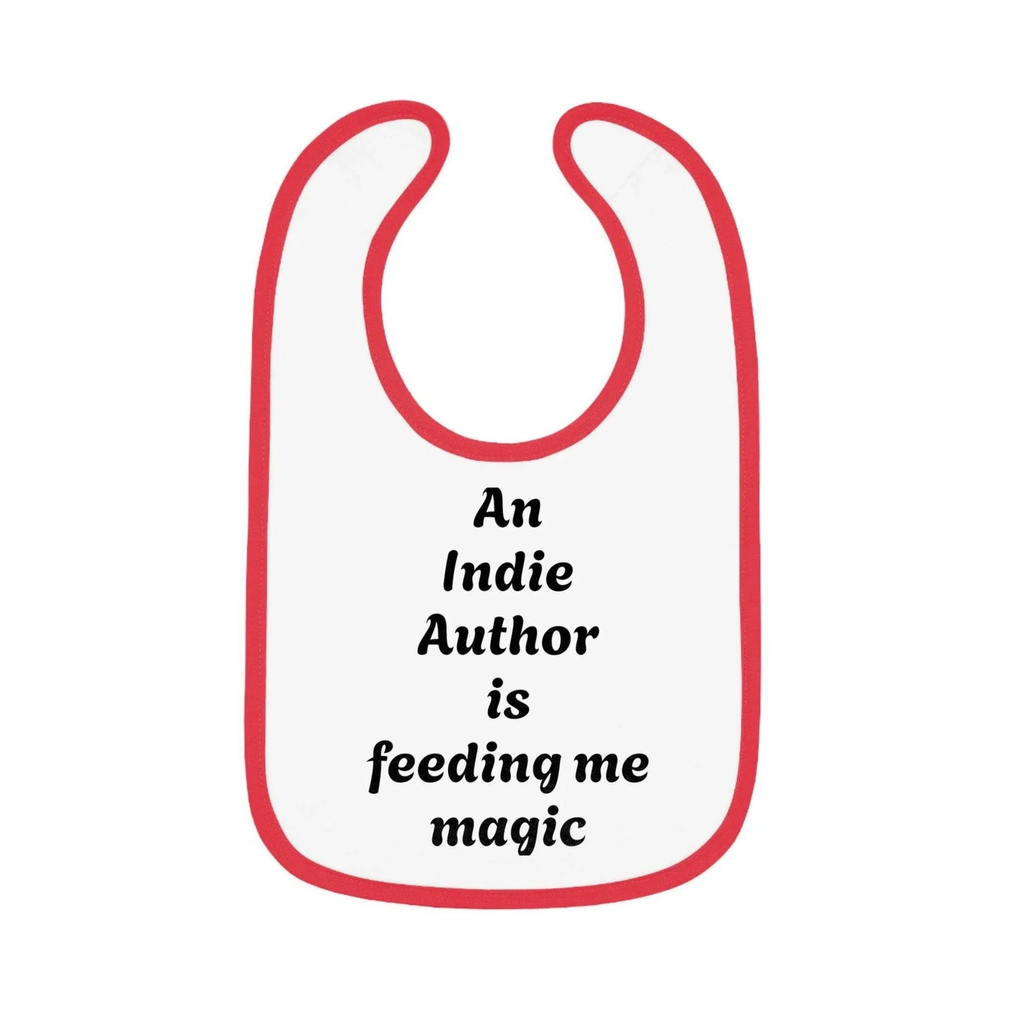 US - Indie Author Baby Bib - Feeding Me Magic Contrast Trim Jersey Bib - The Dreamer's Bookshop.