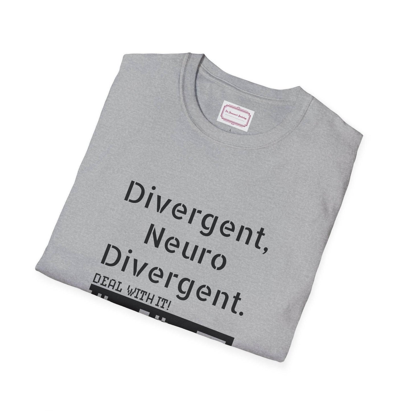 Divergent Neurodivergent T-Shirt - Unisex Softstyle Tee for Acceptance and Awareness - The Dreamer's Bookshop.
