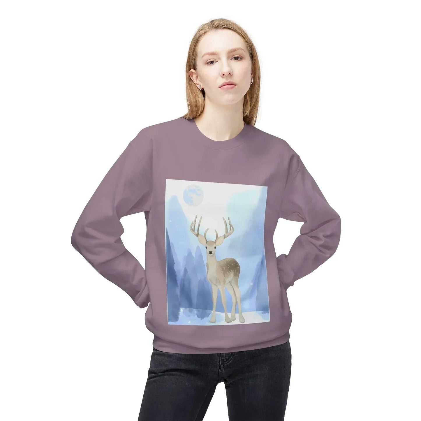 Winter Deer - Unisex Fleece Crewneck Sweatshirt - The Dreamer's Bookshop.