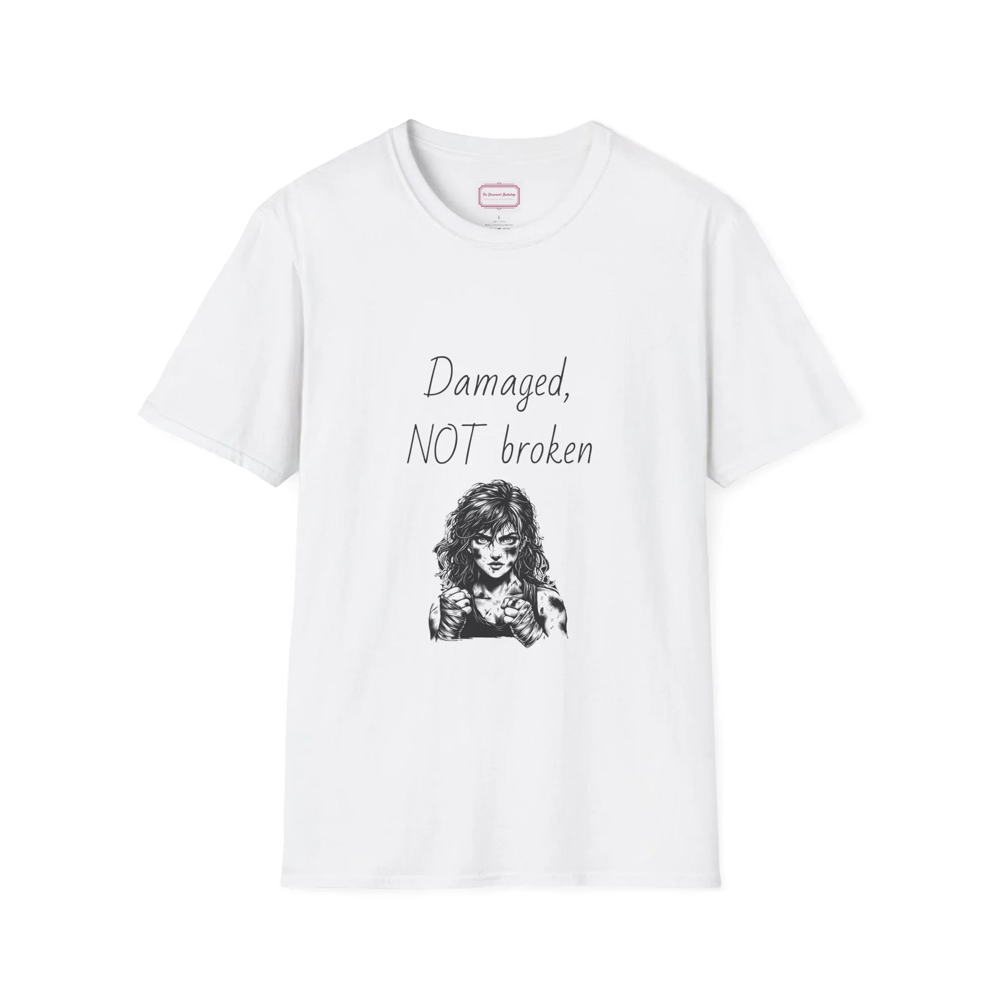 Inspirational Unisex Softstyle T-Shirt - "Damaged, NOT broken" - The Dreamer's Bookshop.