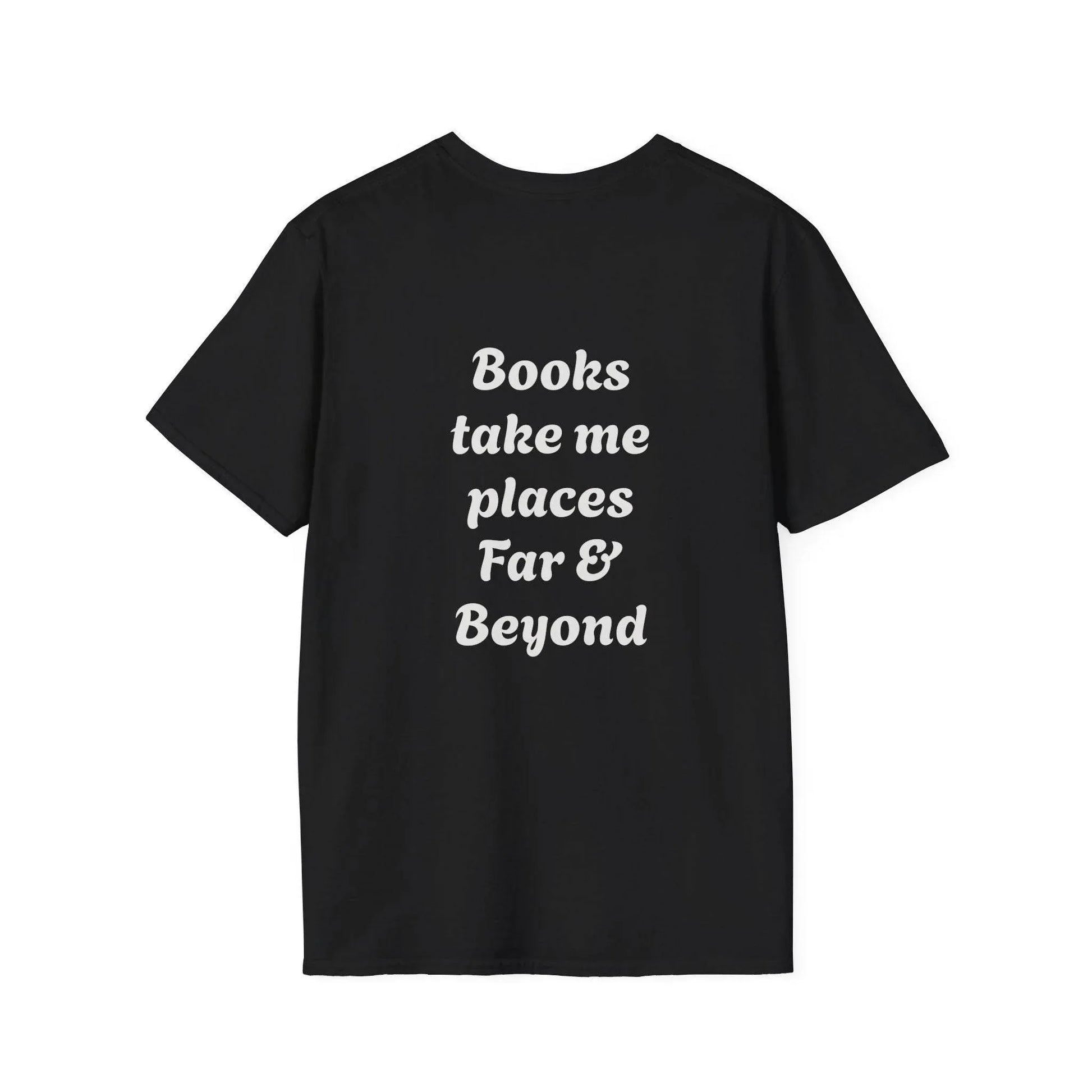 Unisex Softstyle T-Shirt - 'I'm a Traveller of Worlds' & 'Books Take Me Places Far & Beyond' - The Dreamer's Bookshop.