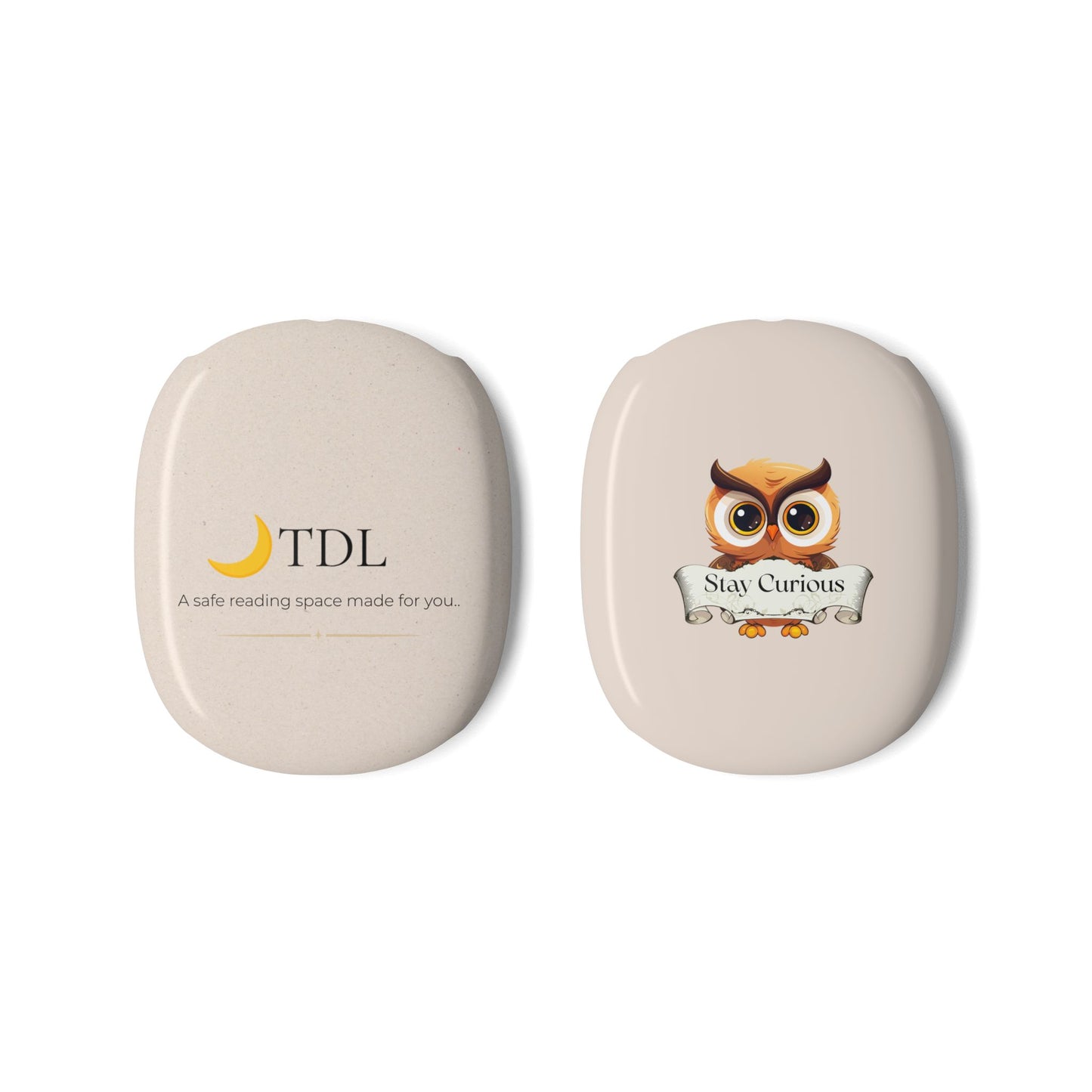 Owl 'Stay Curious' AirPod Max Case — Cream Protective Covers with TDL Logo
