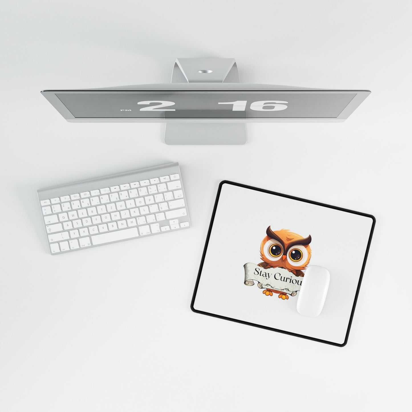 Owl 'Stay Curious' Desk Mat — Inspirational Mousepad
