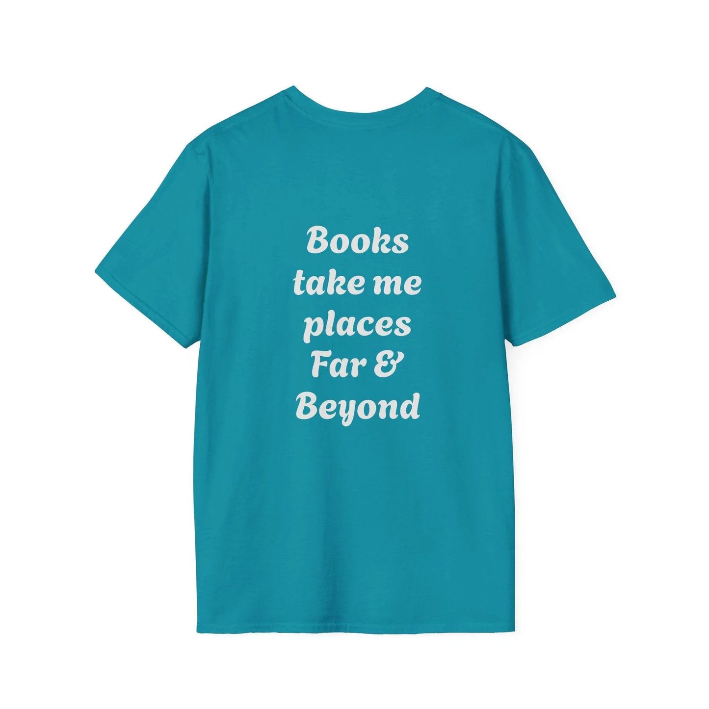 Unisex Softstyle T-Shirt - 'I'm a Traveller of Worlds' & 'Books Take Me Places Far & Beyond' - The Dreamer's Bookshop.