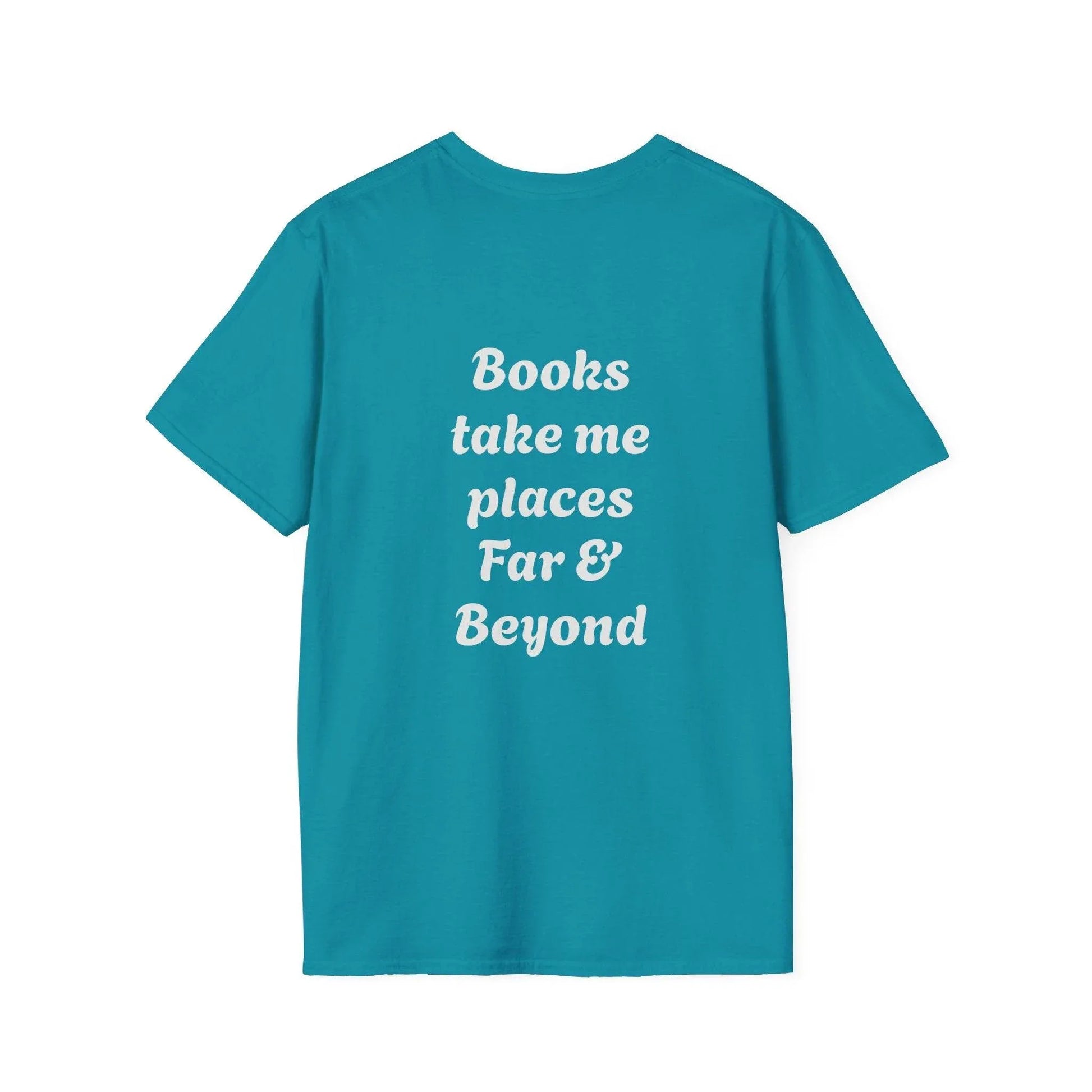 Unisex Softstyle T-Shirt - 'I'm a Traveller of Worlds' & 'Books Take Me Places Far & Beyond' - The Dreamer's Bookshop.
