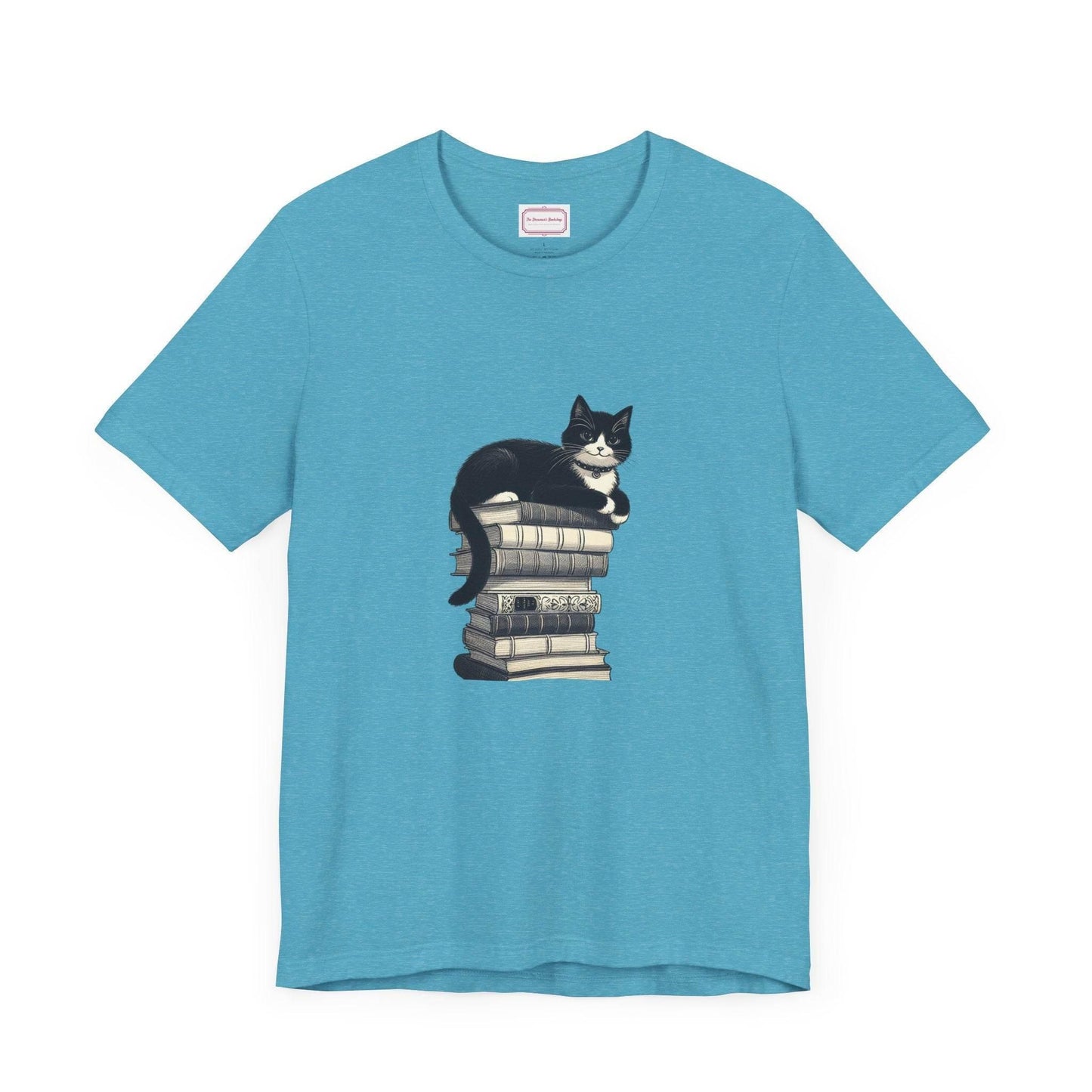 Unisex T-shirt - Vintage Cat Book Stack Booknerds - The Dreamer's Bookshop.