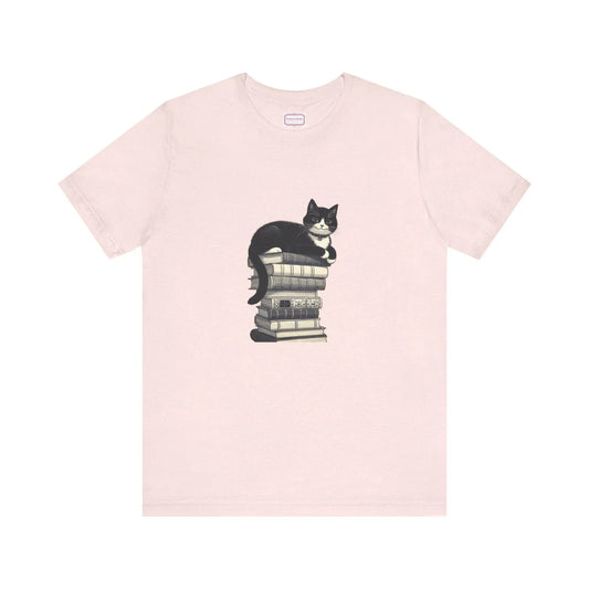 Unisex T-shirt - Vintage Cat Book Stack Booknerds - The Dreamer's Bookshop.