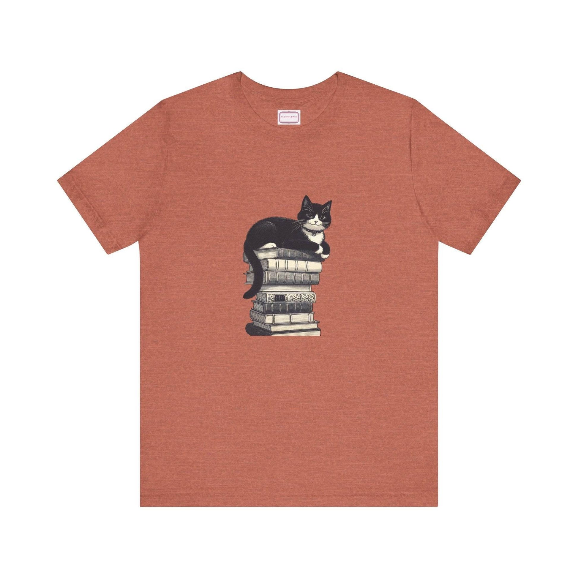 Unisex T-shirt - Vintage Cat Book Stack Booknerds - The Dreamer's Bookshop.