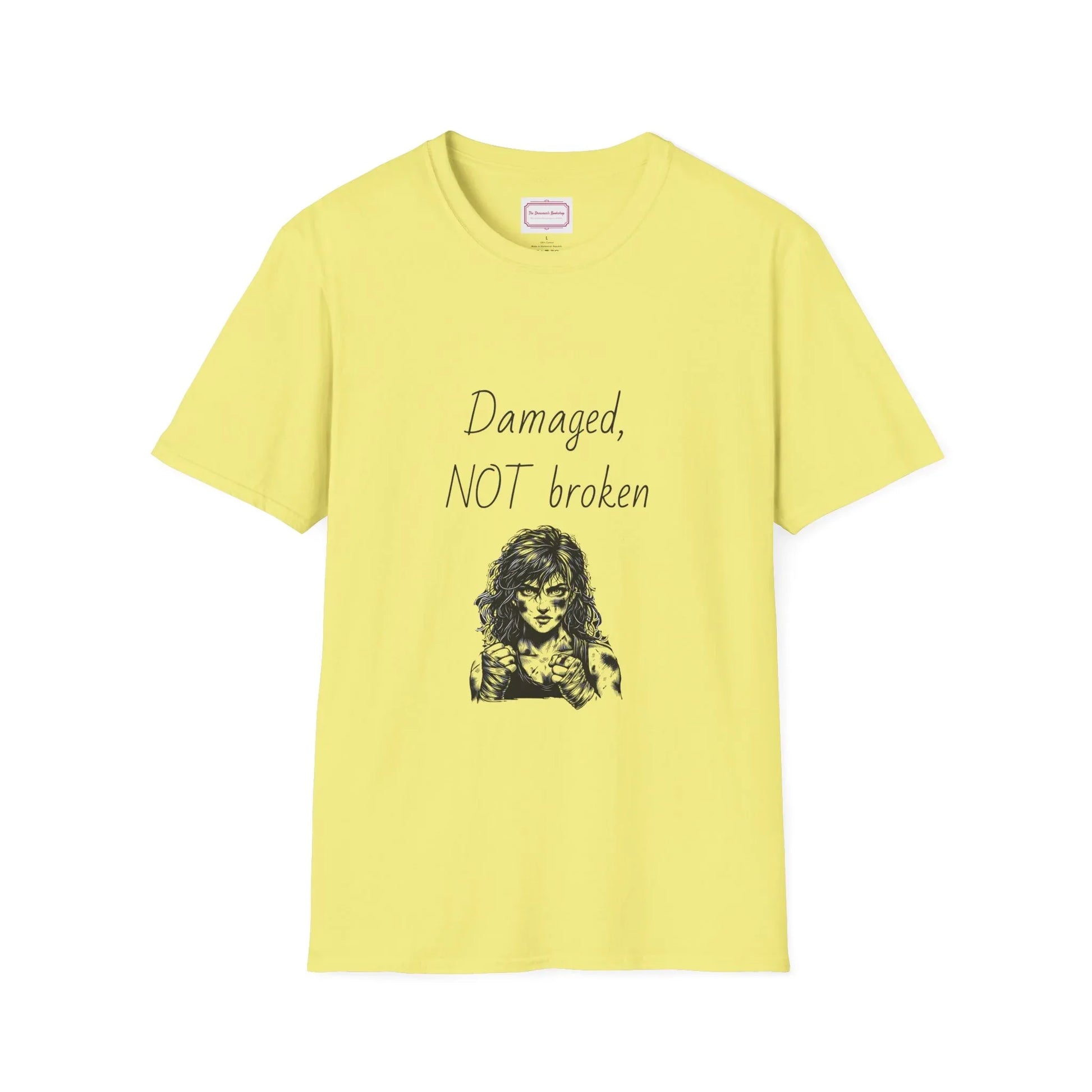 Inspirational Unisex Softstyle T-Shirt - "Damaged, NOT broken" - The Dreamer's Bookshop.
