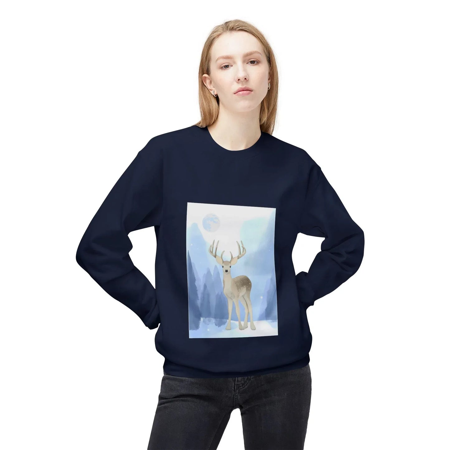 Winter Deer Unisex Fleece Crewneck Sweatshirt - Ideal Gift Cozy Days - The Dreamer's Bookshop.