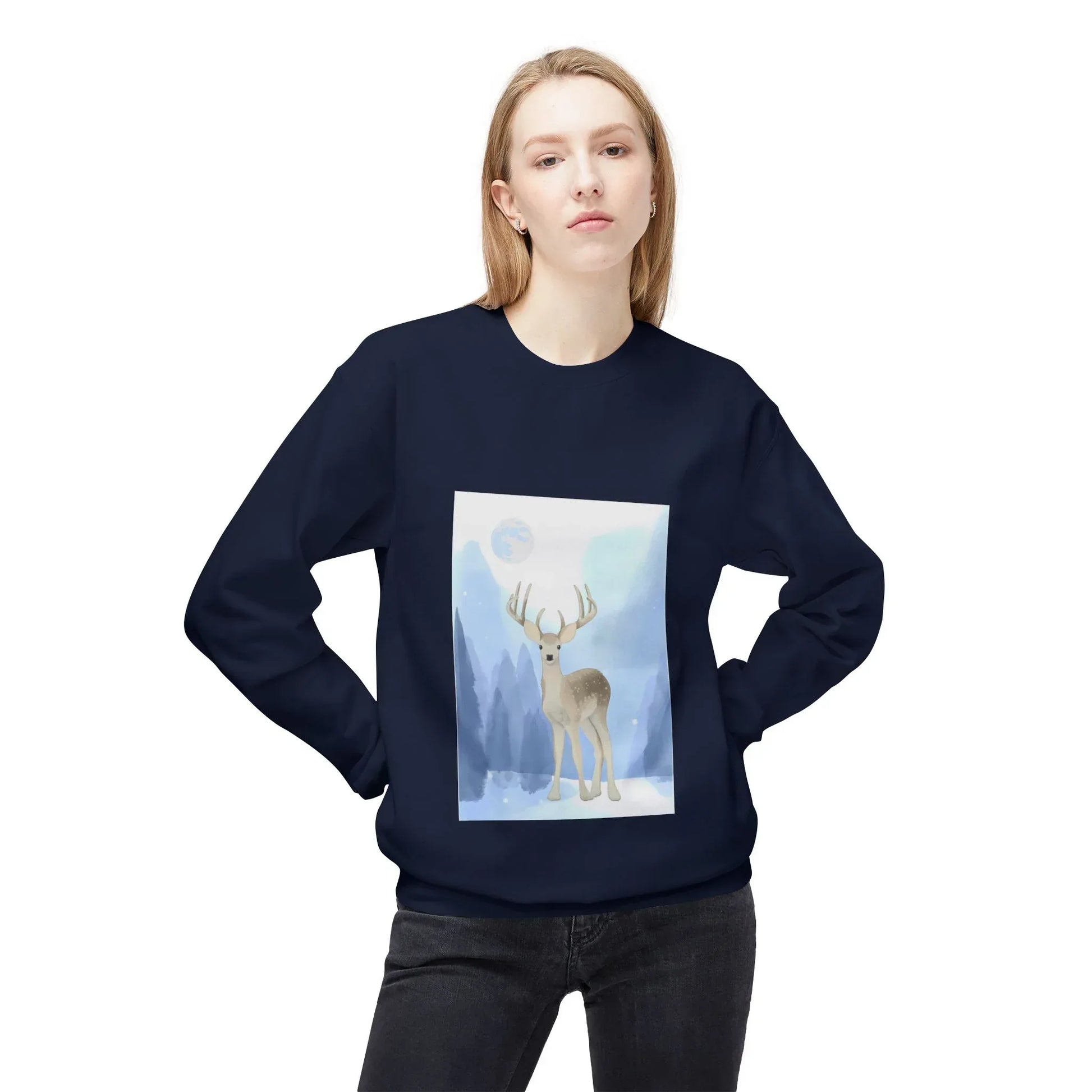 Winter Deer Unisex Fleece Crewneck Sweatshirt - Ideal Gift Cozy Days - The Dreamer's Bookshop.