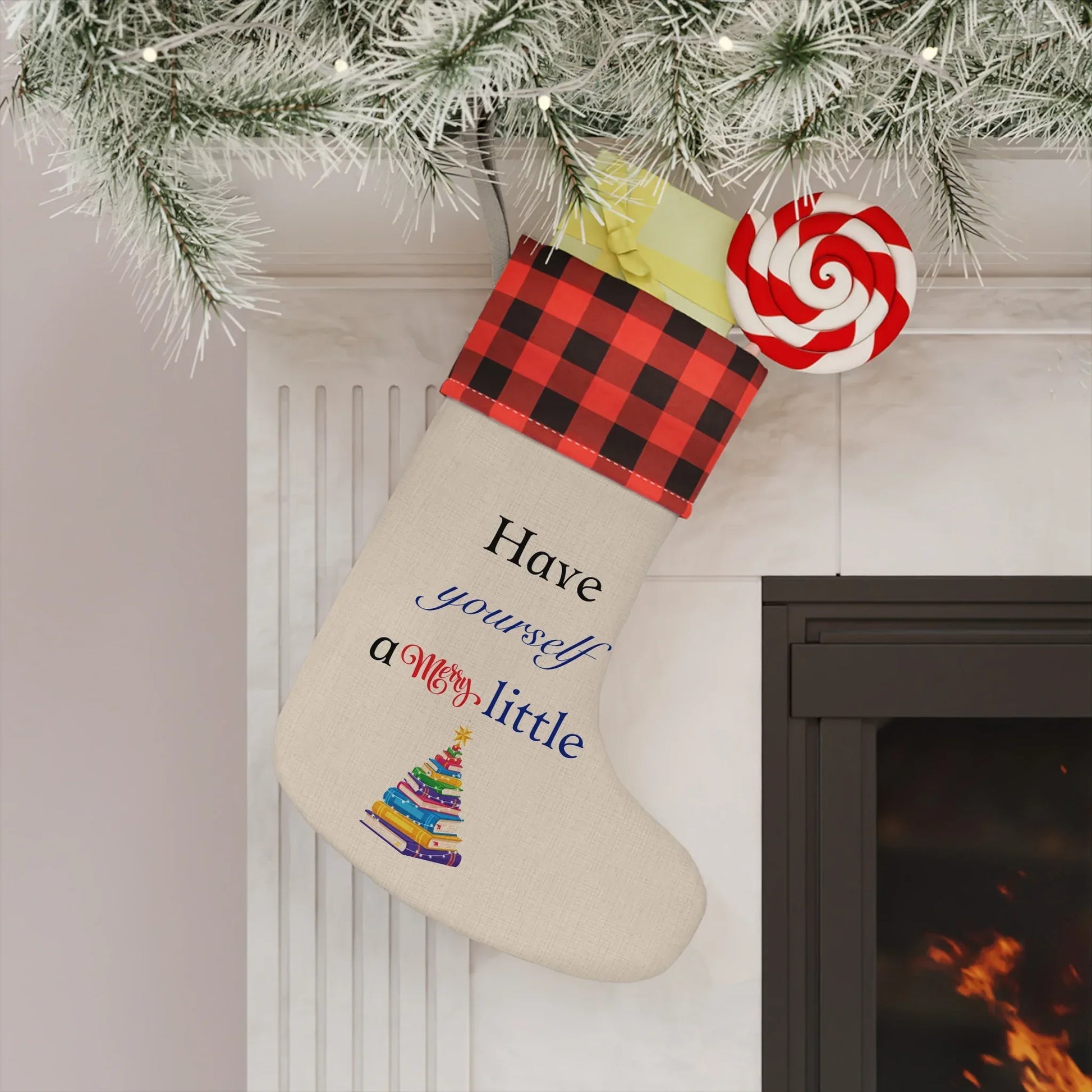 Christmas Stocking - "Have Yourself a Merry Little" Plaid Cuff Holiday Stocking - The Dreamer's Bookshop.