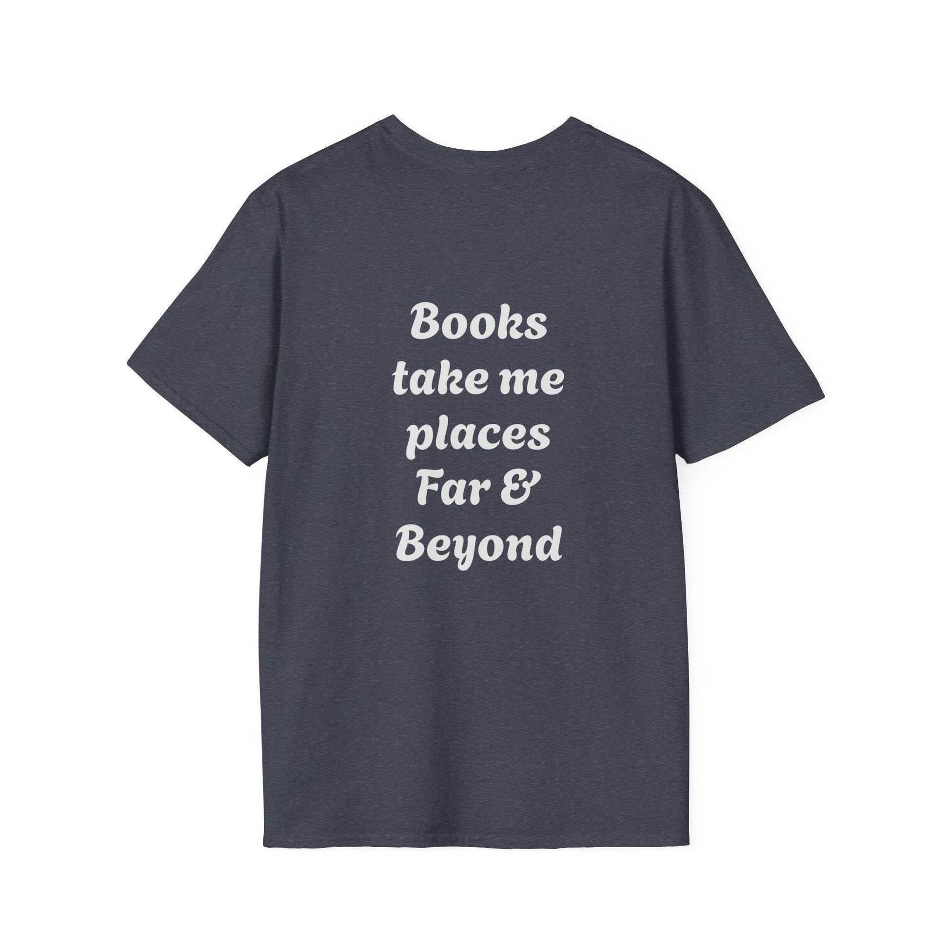 Unisex Softstyle T-Shirt - 'I'm a Traveller of Worlds' & 'Books Take Me Places Far & Beyond' - The Dreamer's Bookshop.