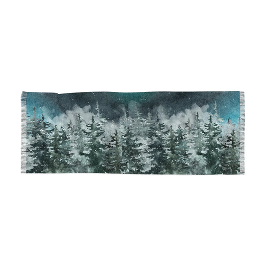 Winter Forest Light Scarf – Snowy Pine Tree Landscape Wrap - The Dreamer's Bookshop.