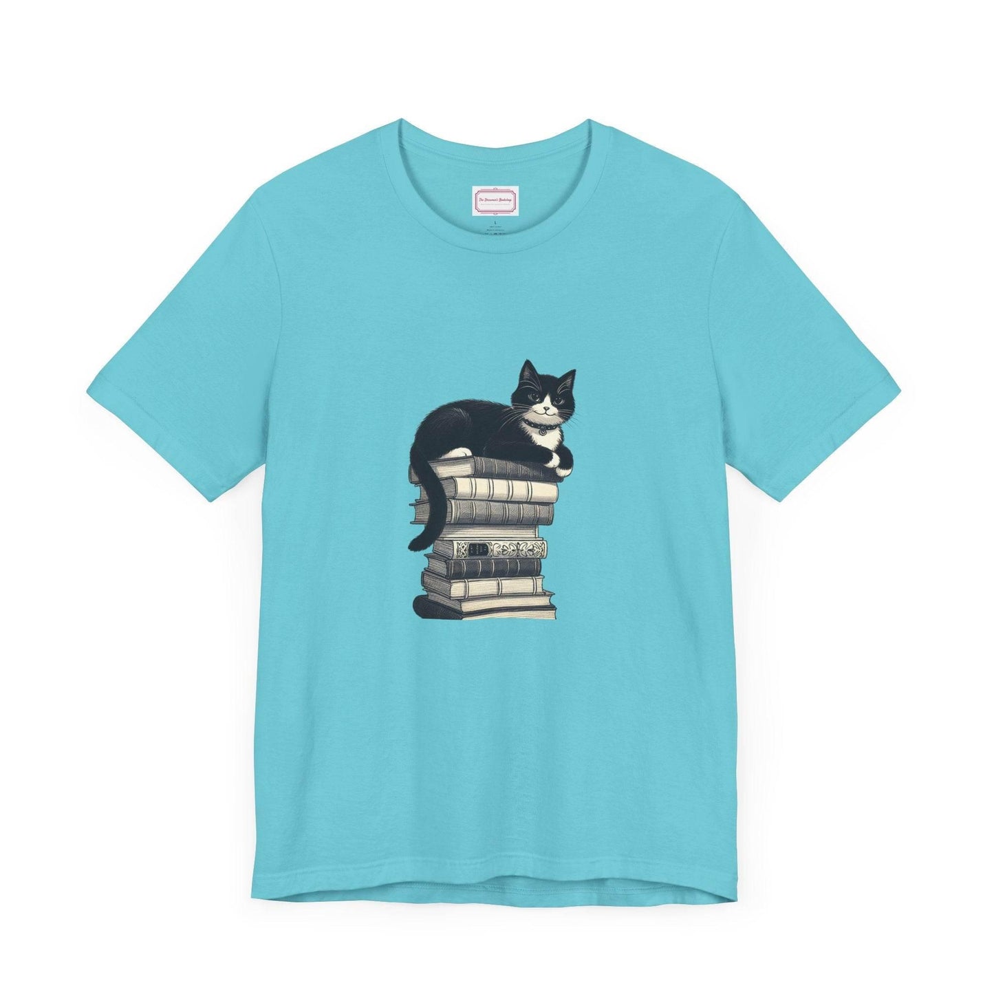 Unisex T-shirt - Vintage Cat Book Stack Booknerds - The Dreamer's Bookshop.