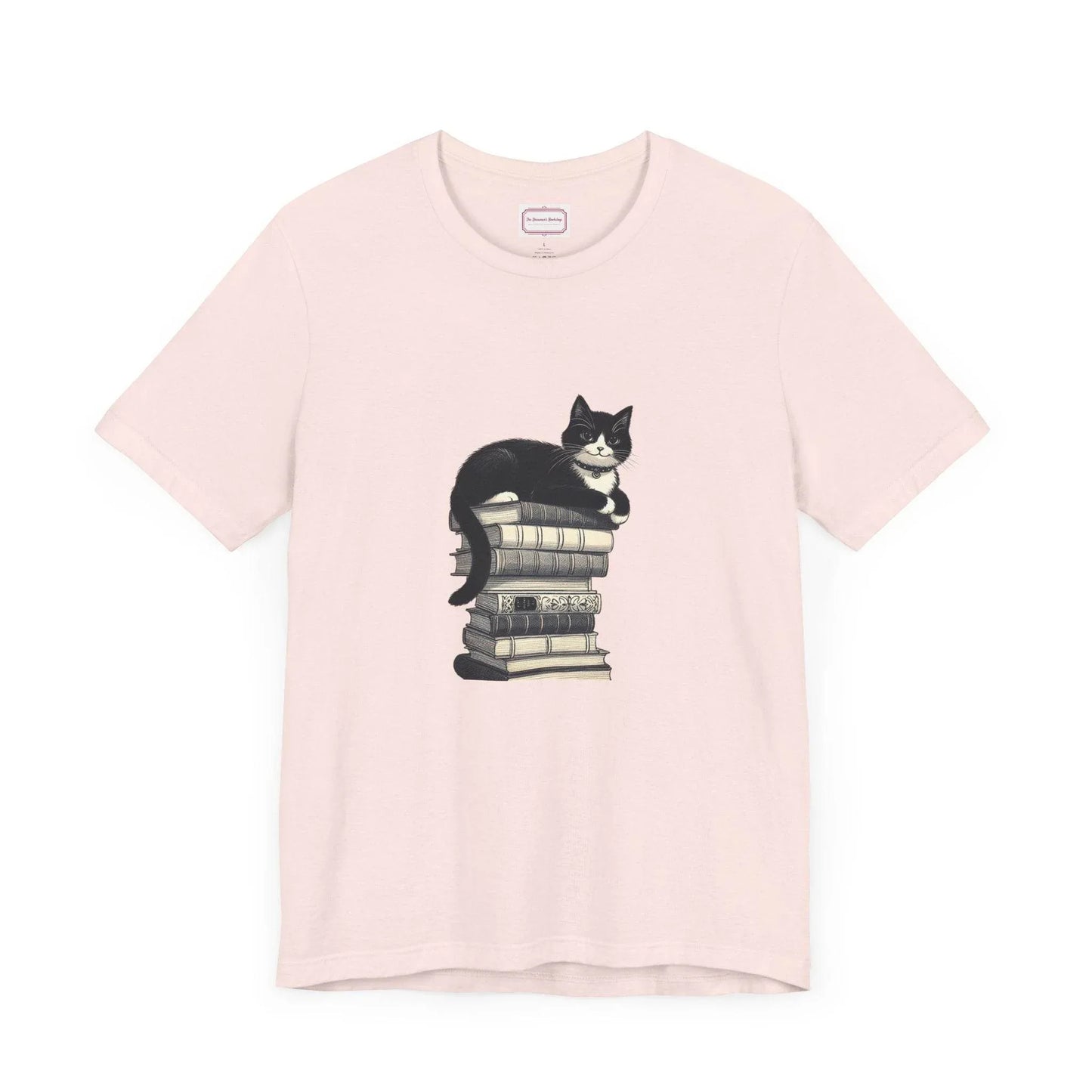 Unisex T-shirt - Vintage Cat Book Stack Booknerds - The Dreamer's Bookshop.