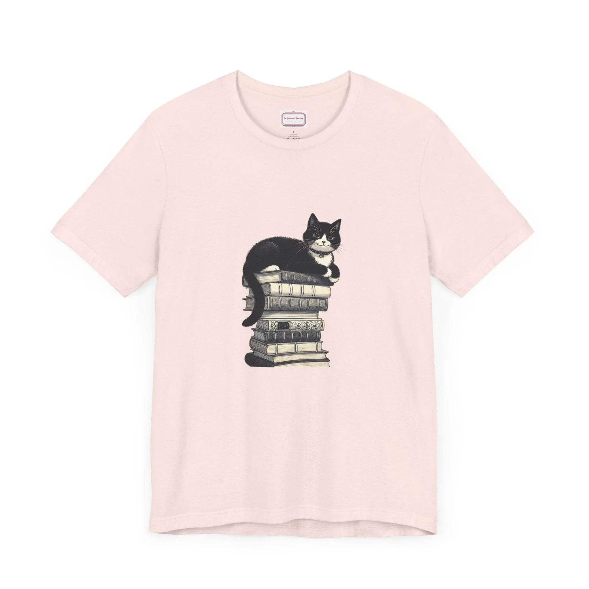 Unisex T-shirt - Vintage Cat Book Stack Booknerds - The Dreamer's Bookshop.