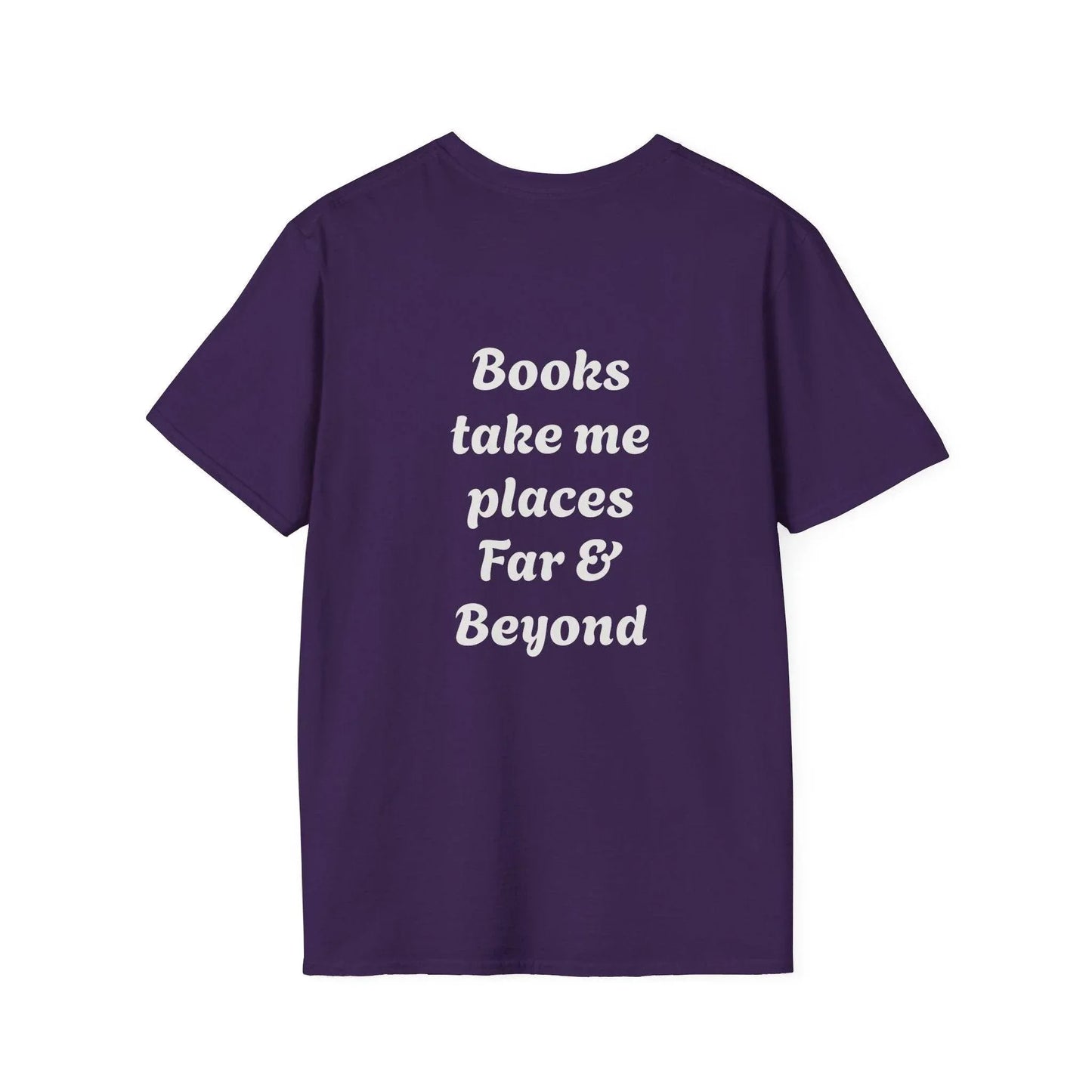 Unisex Softstyle T-Shirt - 'I'm a Traveller of Worlds' & 'Books Take Me Places Far & Beyond' - The Dreamer's Bookshop.