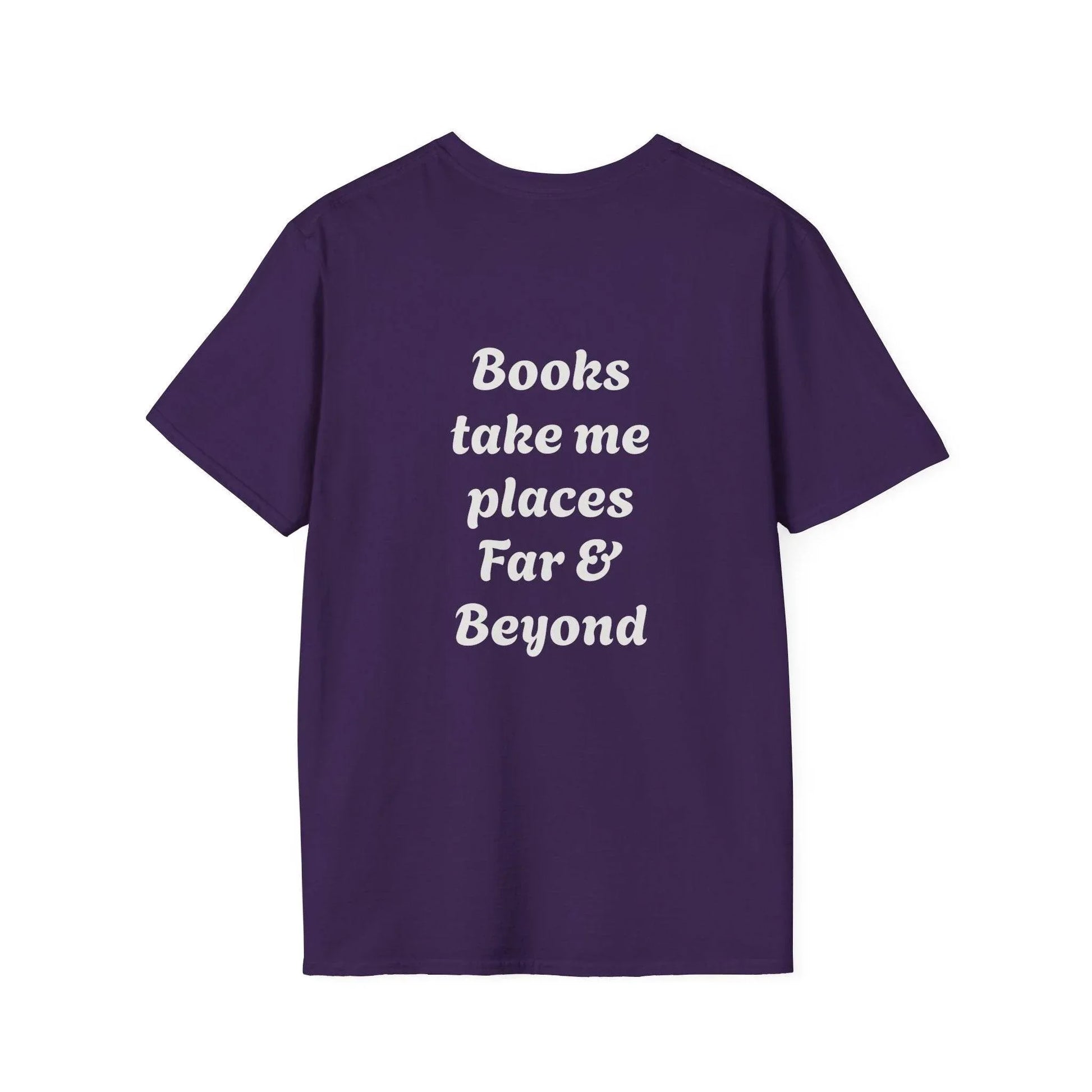 Unisex Softstyle T-Shirt - 'I'm a Traveller of Worlds' & 'Books Take Me Places Far & Beyond' - The Dreamer's Bookshop.