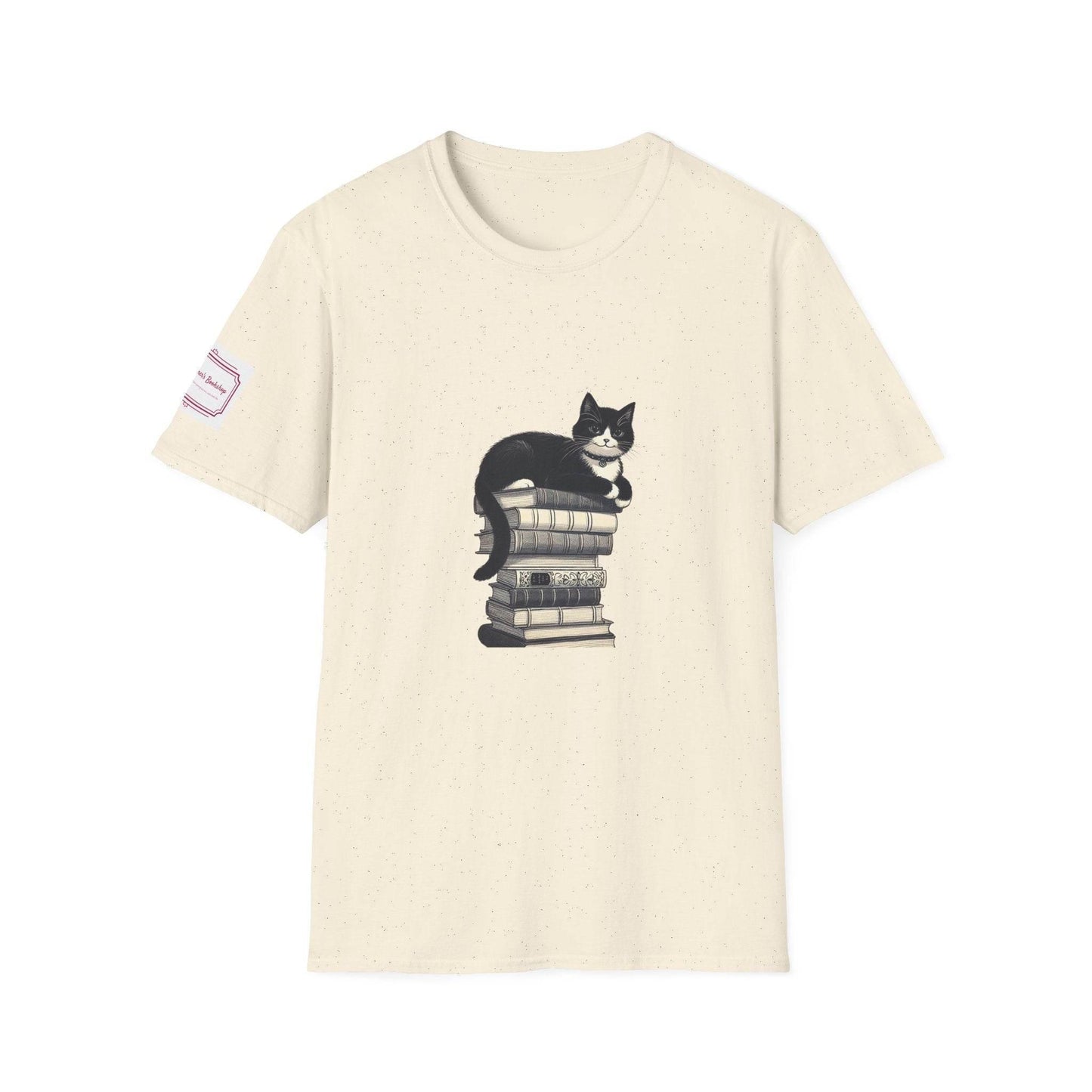 Unisex Softstyle T-Shirt - Vintage Cat Book Stack Bookaddict - The Dreamer's Bookshop.