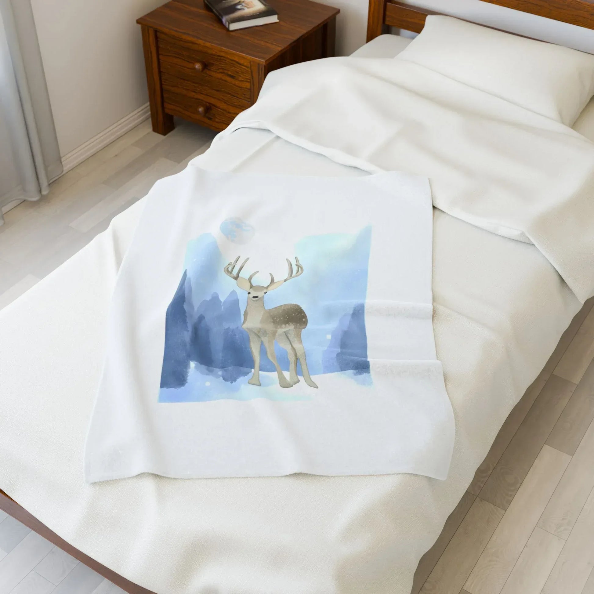 Cozy Velveteen Plush Blanket - "Winter Deer"- Perfect for Book Lovers and Cozy Nights - The Dreamer's Bookshop.