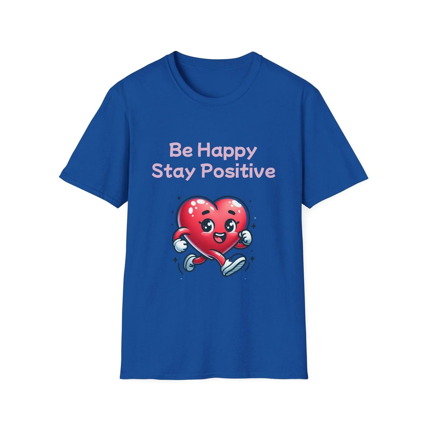Be Happy Stay Positive Unisex Softstyle T-Shirt - Cheerful Heart Design - The Dreamer's Bookshop.