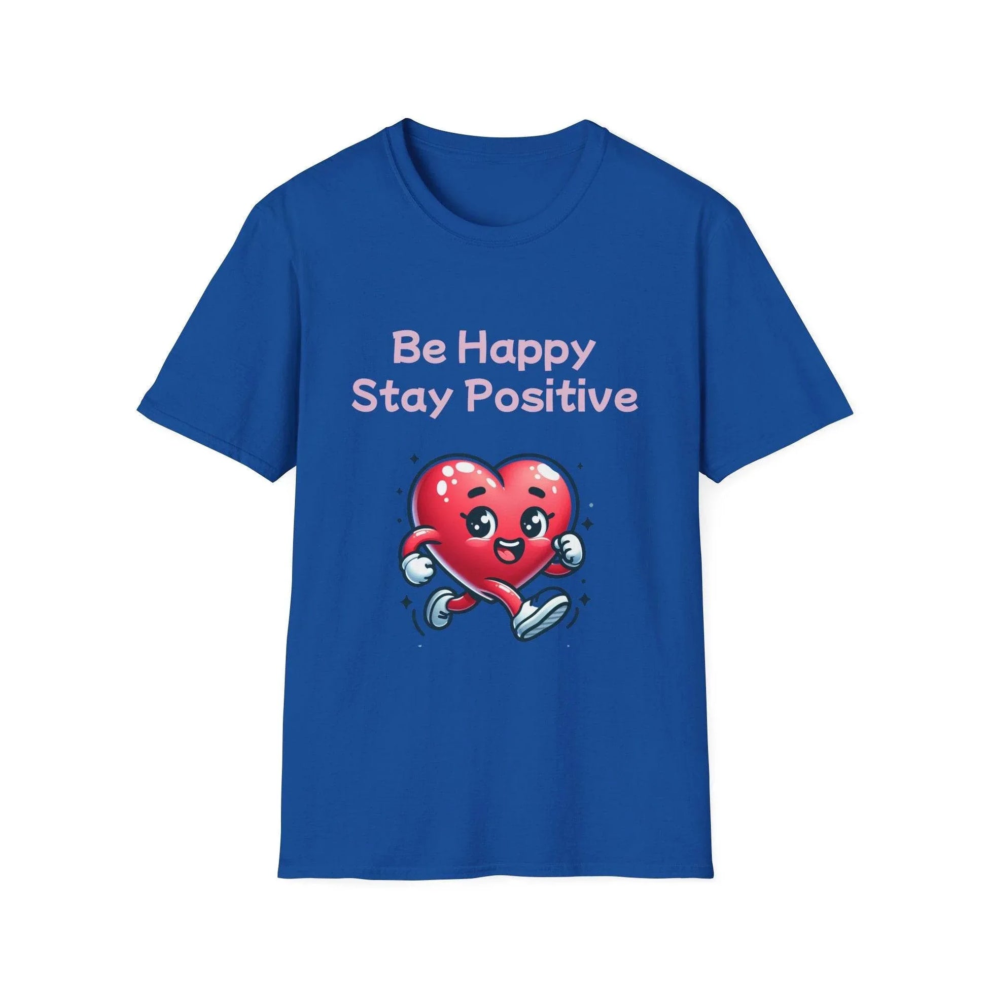 Be Happy Stay Positive Unisex Softstyle T-Shirt - Cheerful Heart Design - The Dreamer's Bookshop.