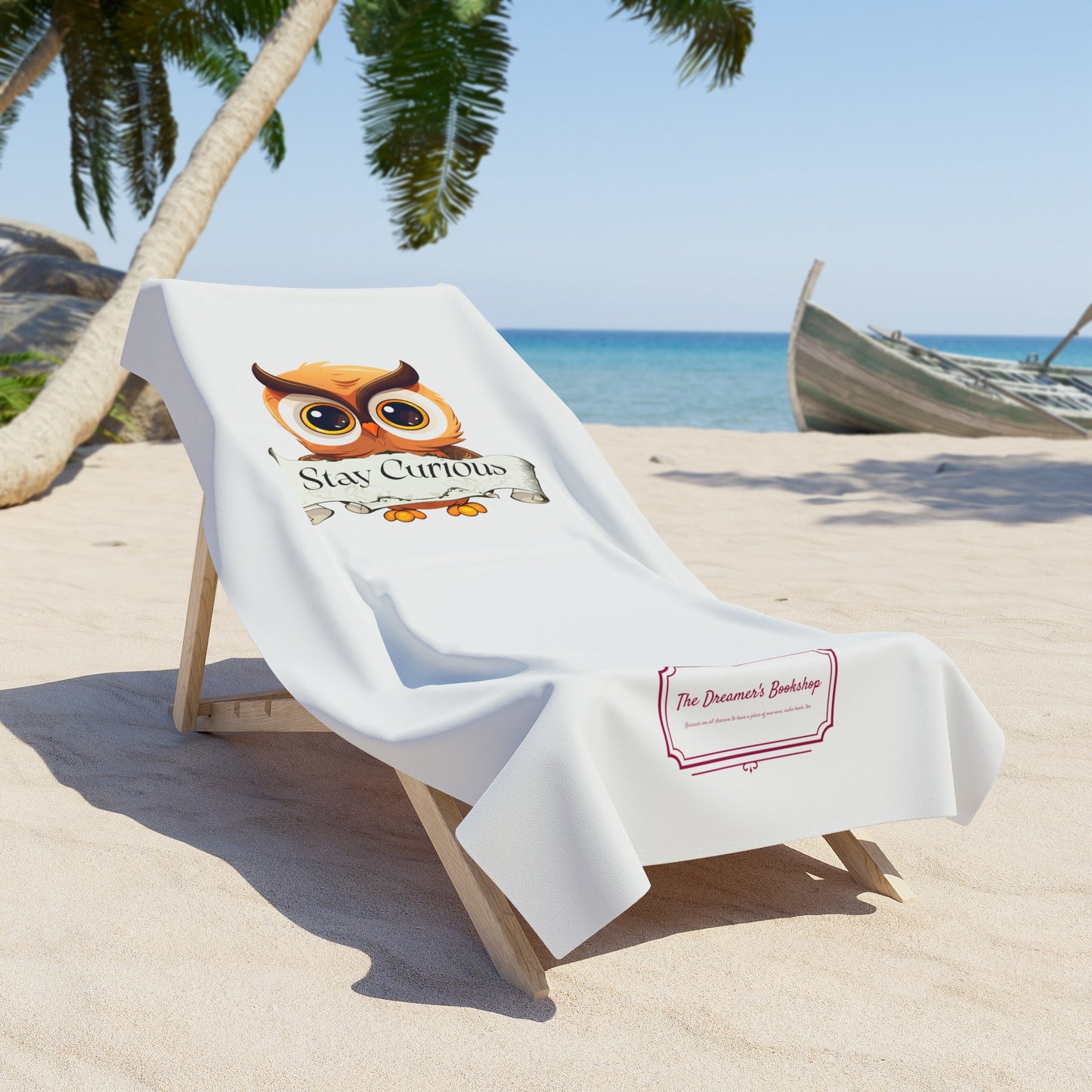 Beach Towel "Stay Curious" Reading On The Shore
