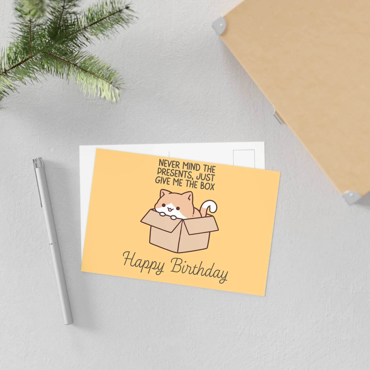 The Dreamer's Bookshop Cute "Leave me the box" Cat Birthday Card - The Dreamer's Bookshop.