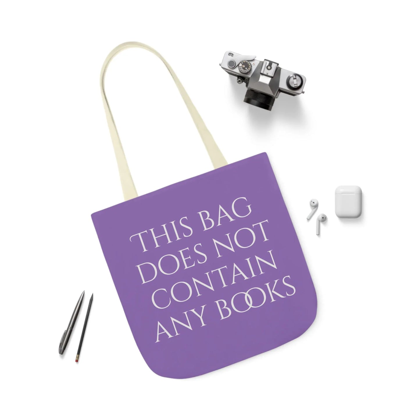 Funny Canvas Tote Bag - "This Bag Does Not Contain Any Books" - 5-Color Straps - The Dreamer's Bookshop.